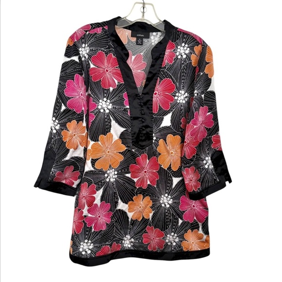 Alfani 100% Silk Floral Tunic Top - Picture 2 of 9